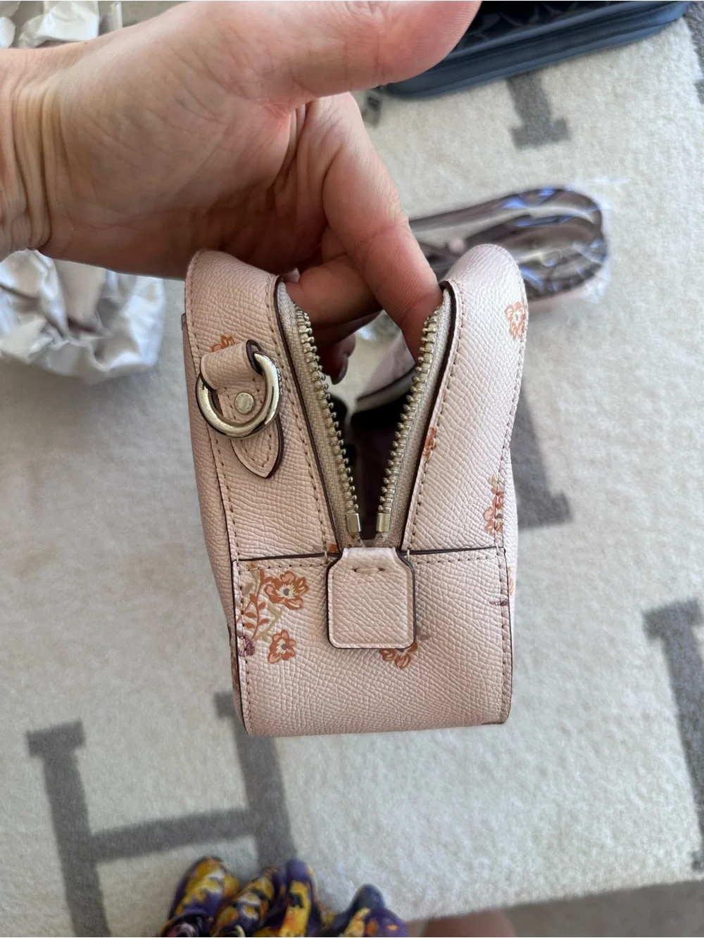 Coach Pink Floral Pebble Leather Crossbody Bag
